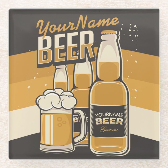 Personalised Beer Bottle Sudsy Mug Brewing Bar Glass Coaster (Front)