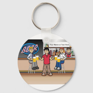 Personalised Beer Drinker - Male Cartoon  Key Ring