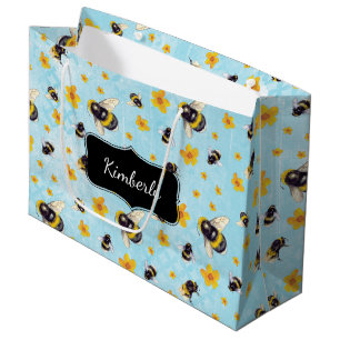 Personalised Bees and Flowers Large Gift Bag