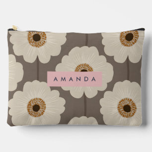 Personalised Beige and Brown Mid-Century Flower Accessory Pouch