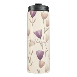 Personalised Beige and Purple Floral Pattern  Thermal Tumbler