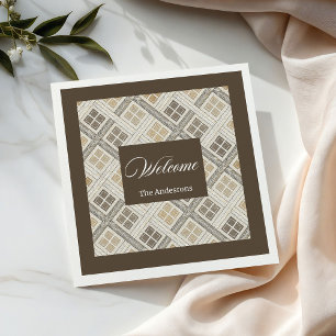 Personalised Beige & Brown Napkins Chic Geometric