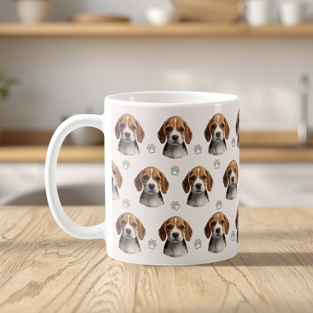Personalised Beige Dog Photo Paw Pattern Coffee Mug (Creator Uploaded)