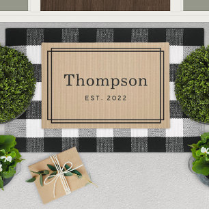 Personalised Beige Family Last Name Monogram Doormat