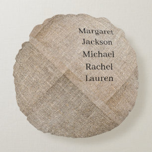 Personalised Beige Faux Linen Round Cushion