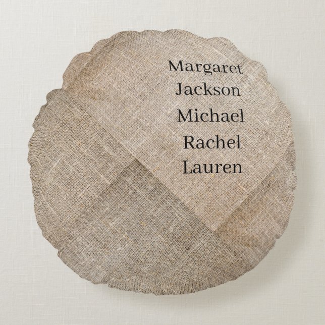 Personalised Beige Faux Linen Round Cushion (Front)