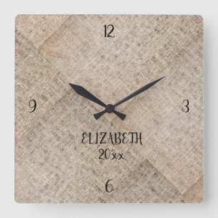 Personalised Beige Faux Linen Square Wall Clock