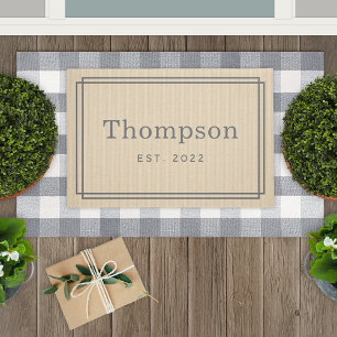 Personalised Beige Grey Family Last Name Monogram Doormat