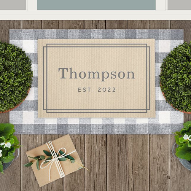 Personalised Beige Grey Family Last Name Monogram Doormat (Creator Uploaded)