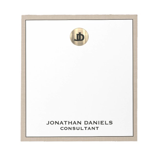 Personalised Beige Linen Gold Monogram Notepad (Front)