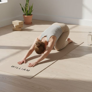 Personalised Beige &  Monogram Name Yoga Mat