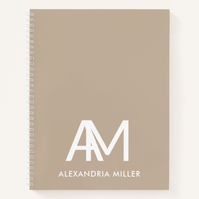 Personalised Beige Notebook with Modern Monogram (Front)