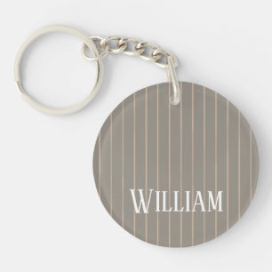 Personalised beige pinstripes key ring