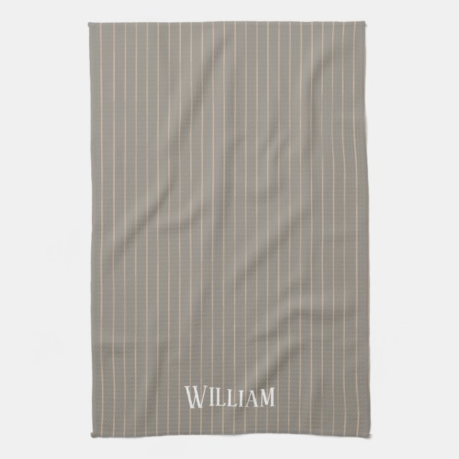 Personalised beige pinstripes tea towel (Vertical)