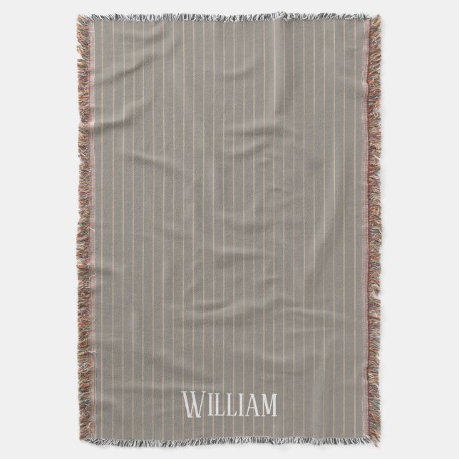 Personalised beige pinstripes throw blanket (Front Vertical)