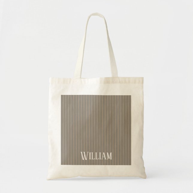 Personalised beige pinstripes tote bag (Front)