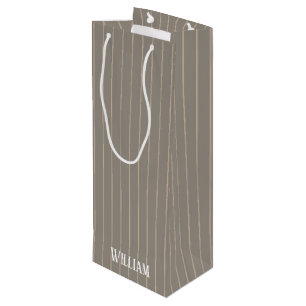 Personalised beige pinstripes wine gift bag