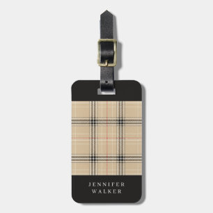 Personalised Beige Plaid Luggage Tag