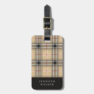 Personalised Beige Plaid Luggage Tag