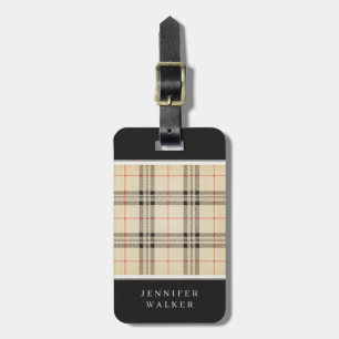 Personalised Beige Plaid Luggage Tag