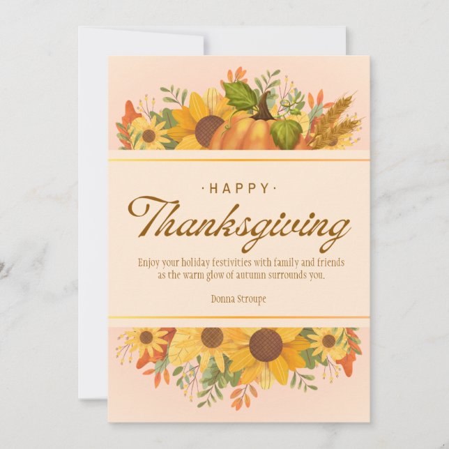 Personalised Beige Simple Thanksgiving  Holiday Card (Front)