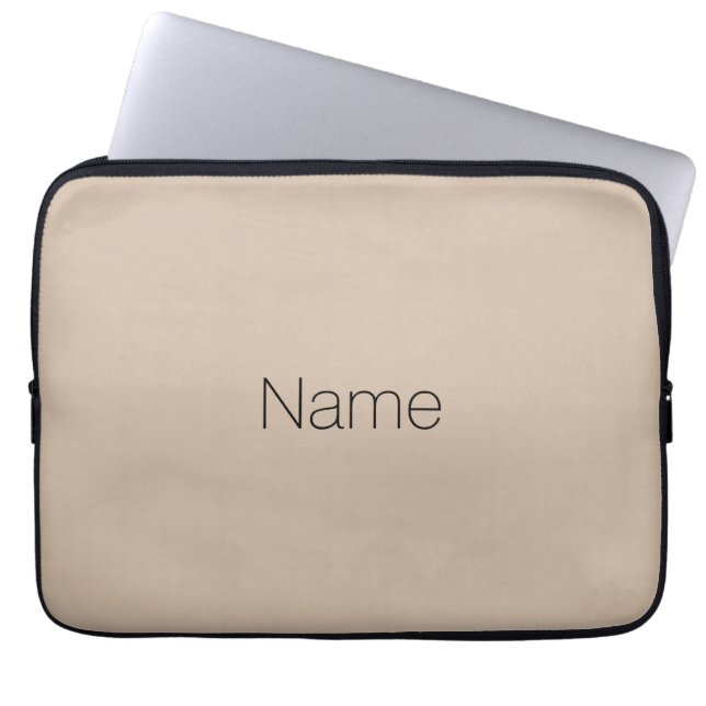 Personalised beige tan Name text monogram elegant Laptop Sleeve (Front)