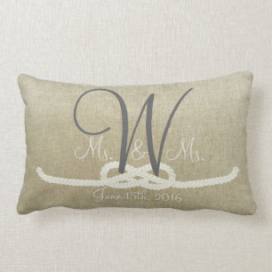 Personalised Beige Vintage Monogram Family Pillow
