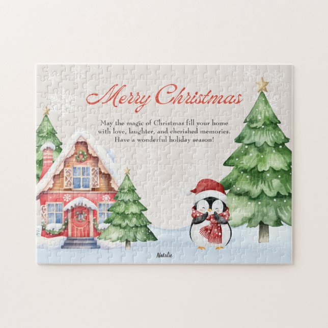 Personalised Beige Watercolor Christmas 8x10” Jigsaw Puzzle (Horizontal)