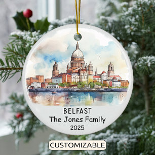 Personalised Belfast Ornament, Ireland Ceramic Tree Decoration