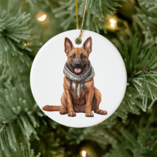 Personalised Belgian Malinois Dog Art Ceramic Tree Decoration