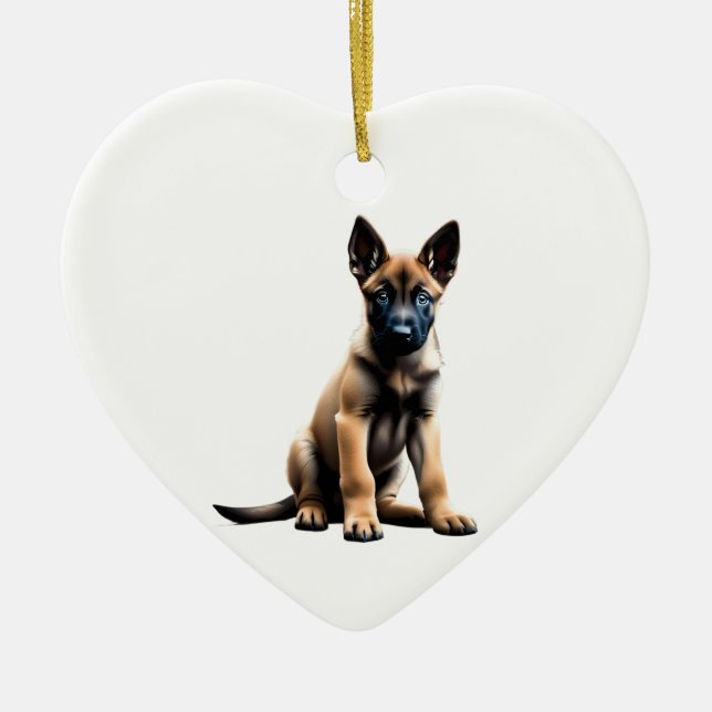 Personalised Belgian Malinois Puppy Ceramic Tree Decoration (Front)