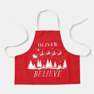 Personalised Believe Santa Sleigh Christmas match Apron