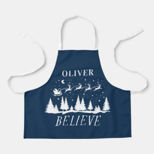 Personalised Believe Santa Sleigh Christmas match Apron