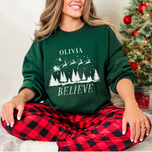 Personalised Believe Santa Sleigh Christmas match Sweatshirt
