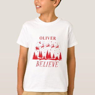 Personalised Believe Santa Sleigh Christmas match T-Shirt