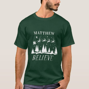 Personalised Believe Santa Sleigh Christmas match T-Shirt