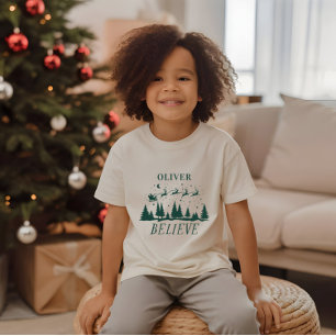 Personalised Believe Santa Sleigh Christmas match T-Shirt