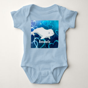 Personalised Beluga Whale and Blue Hearts Arctic Baby Bodysuit