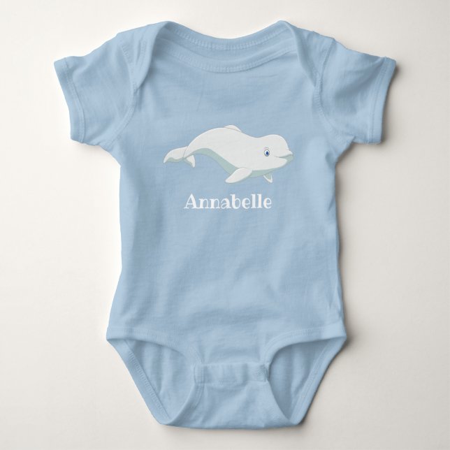 Personalised Beluga Whale and Blue Hearts Arctic Baby Bodysuit (Front)