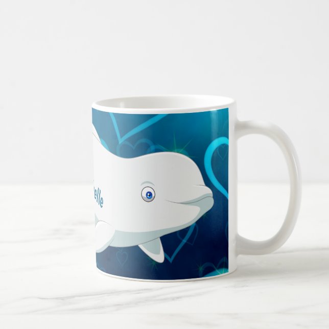 Personalised Beluga Whale and Blue Hearts Arctic Coffee Mug (Right)