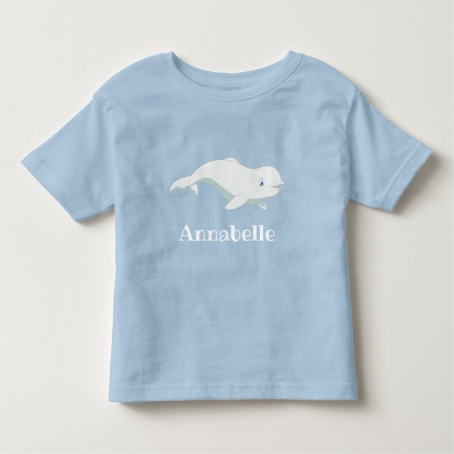 Personalised Beluga Whale and Blue Hearts Arctic Toddler T-Shirt (Front)