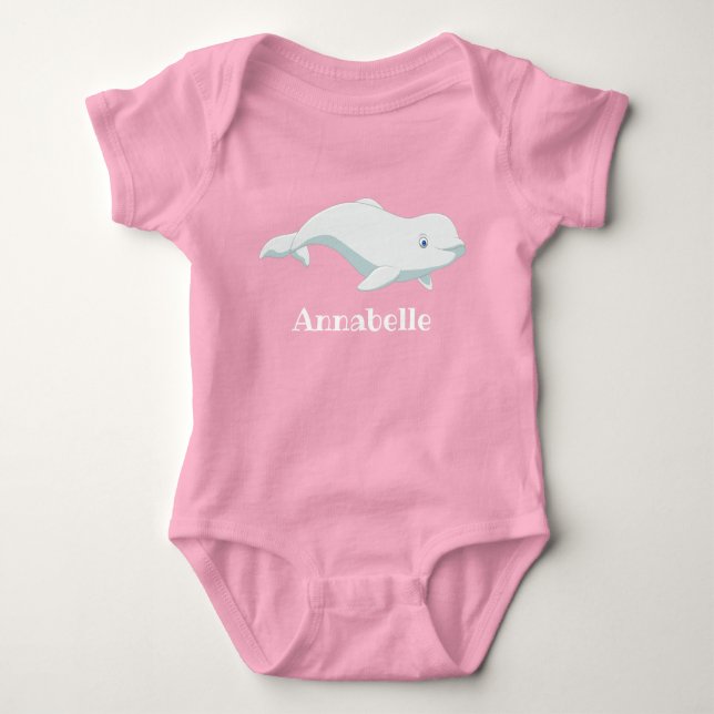 Personalised Beluga Whale Arctic Ocean Baby Bodysuit (Front)