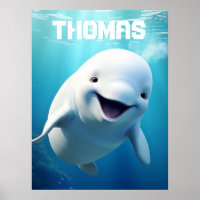 Personalised Beluga Whale Blue Green Arctic Ocean