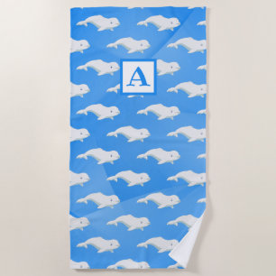 Personalised Beluga Whale Blue, White Arctic Ocean Beach Towel