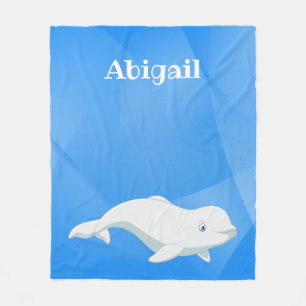 Personalised Beluga Whale Blue, White Arctic Ocean Fleece Blanket
