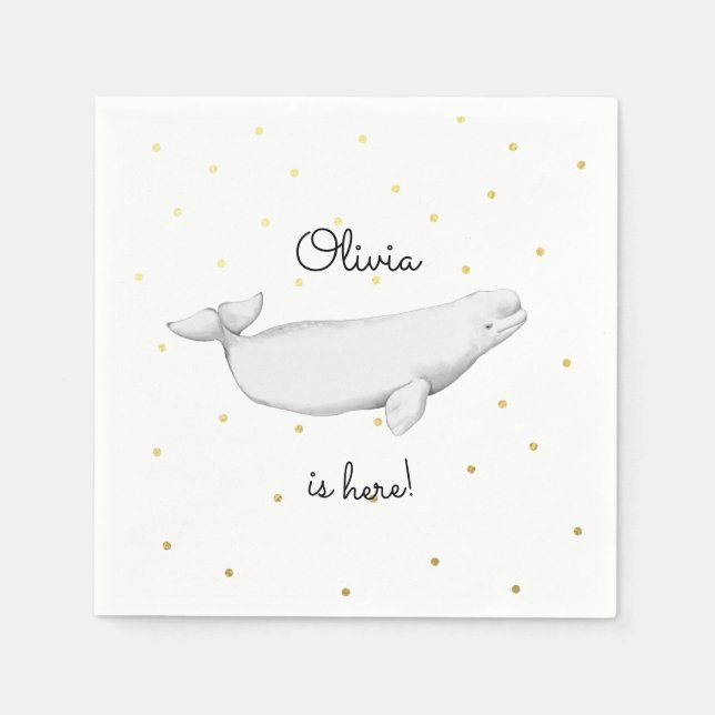 Personalised Beluga Whale New Baby Shower  Napkin (Front)