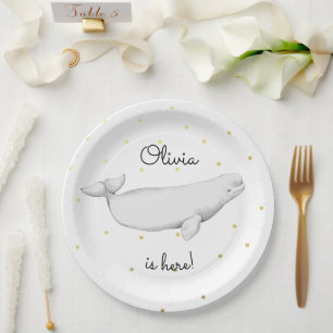 Personalised Beluga Whale New Baby Shower Paper Plate