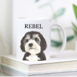 Personalised Bernedoodle Beverage Coaster Coffee Mug<br><div class="desc">I am in love with this beautifully detailed watercolor illustration of a black, white, and grey bernedoodle or sheepadoodle dog! Personalise these ceramic mugs and tumblers with your name or monogram and even and change the handle colour to compliment your decor! Change fonts by selecting the "edit using design tool"...</div>