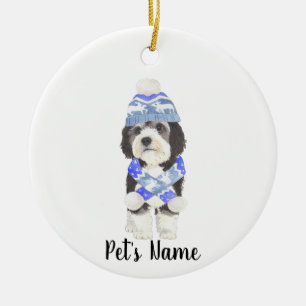 Personalised Bernedoodle Blue & White Ceramic Tree Decoration