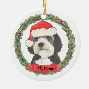 Personalised Bernedoodle Santa Hat Christmas Ceramic Tree Decoration